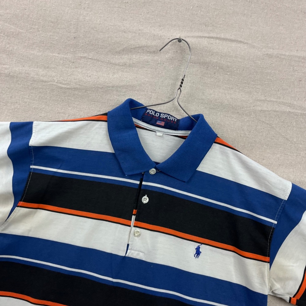 Polo Sport Ralph Lauren Polo Shirt Mens S Blue Striped Short Sleeve Cotton Logo
